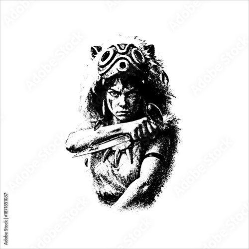 Fierce Tribal Woman With Dagger Illustration