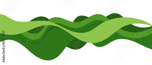 Modern abstract background featuring smooth green waves with overlapping layers, perfect for banners, headers, presentations, and branding layouts.