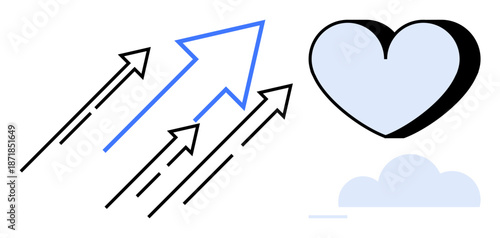 Progress, motivation, relationships, growth, success, personal development. Arrows pointing upward toward a heart above a cloud. Growth and motivation concepts for clarity and inspiration