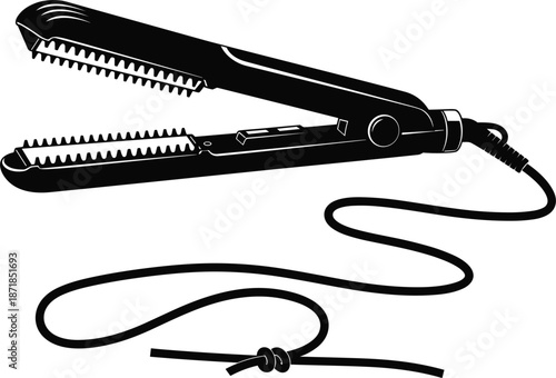Black Silhouette of a Hair Straightener with a Knotted Cord styling beauty