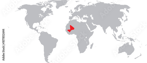 Mali Highlighted on World Map Vector Design