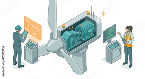 Isometric Wind Turbine Maintenance: Engineering Inspection, Renewable Energy