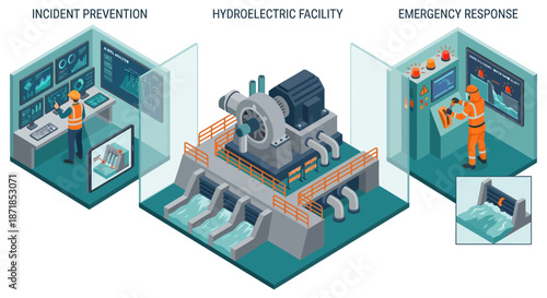 Isometric Battery Safety Scenarios: Grid Storage, Emergency Response