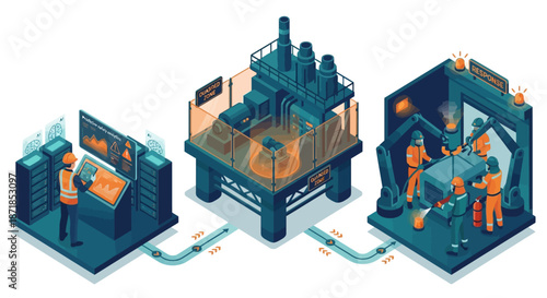Isometric Industrial Safety: Engineers, Machines, Risk Management