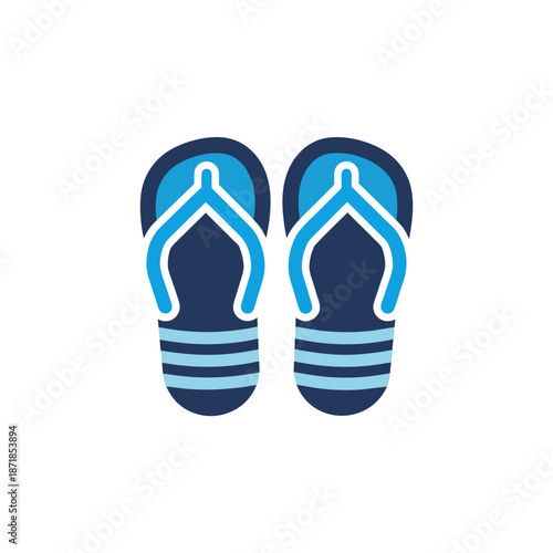 Blue and white flip flops