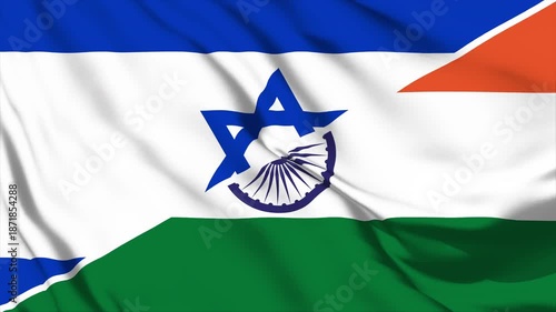 Israel and India flags waving together in slow motion with cinematic fabric texture