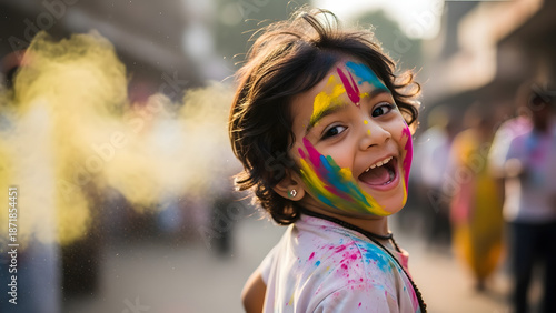 Joyful Child Playing with Colorful Powder During Festival Celebration Krishna Lord Krishna Sri Krishna Krishna Hindu God Hindu God Krishna