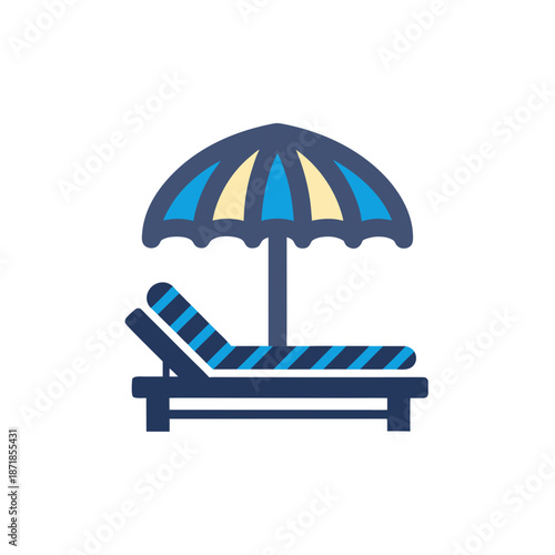 Relaxing beach lounger with umbrella