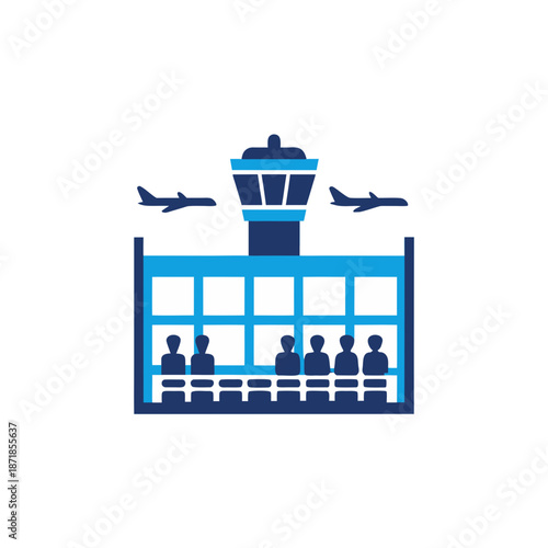 Airport control tower with planes