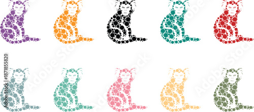Sitting monkey mosaic dot art collection, Primate silhouettes in colorful dots