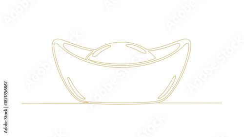 Golden one-line drawing of bowl with handles on table