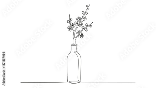 minimalist line drawing of flowers in a glass bottle