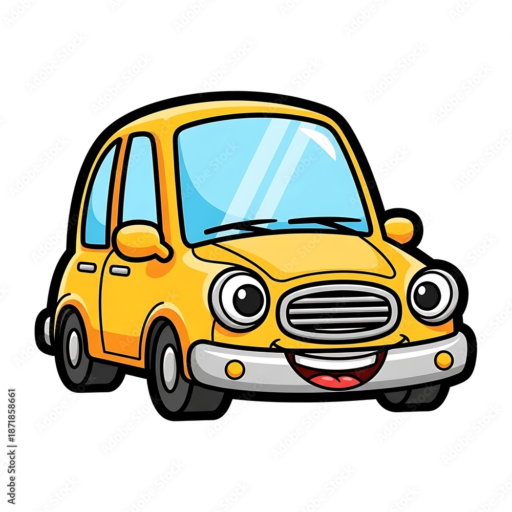 Obraz premium Smiling Cartoon Yellow Car Illustration.