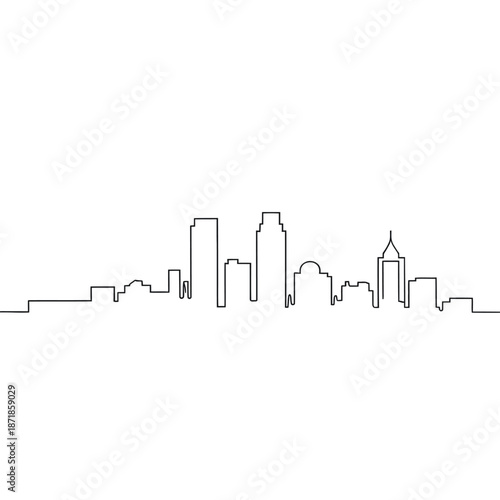 Minimalist skyline drawing featuring a cityscape with various building heights