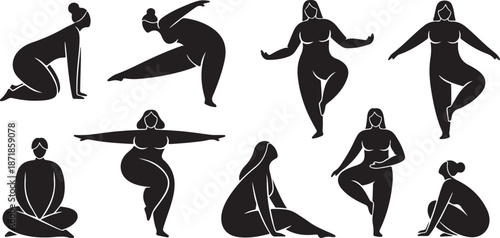 Yoga poses for flexibility and balance in black silhouette