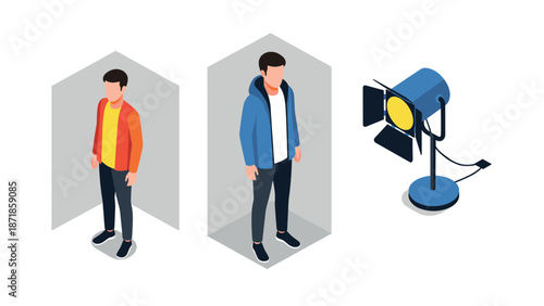 Isometric people and stage light illustration for design projects