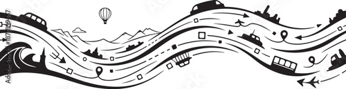 Transportation Modes and Travel Icons in Black and White