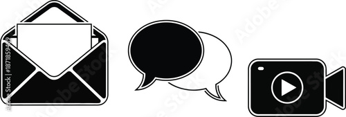 Communication icons for email chat and video