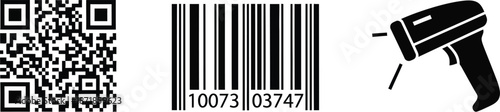 Barcode qr code and heat gun icons