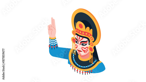 Traditional kathakali performer in colorful costume and makeup
