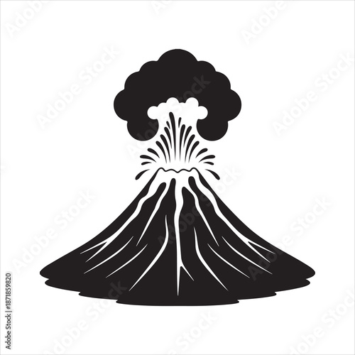 Erupting volcano silhouette, Black and white erupting volcano mountain vector illustration design
