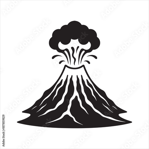 Erupting volcano silhouette, Black and white erupting volcano mountain vector illustration design