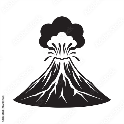 Erupting volcano silhouette, Black and white erupting volcano mountain vector illustration design