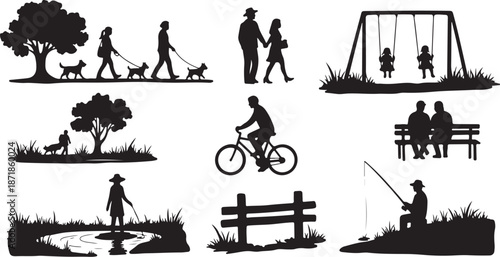 Black Silhouettes of People in Park and Nature Scenes
