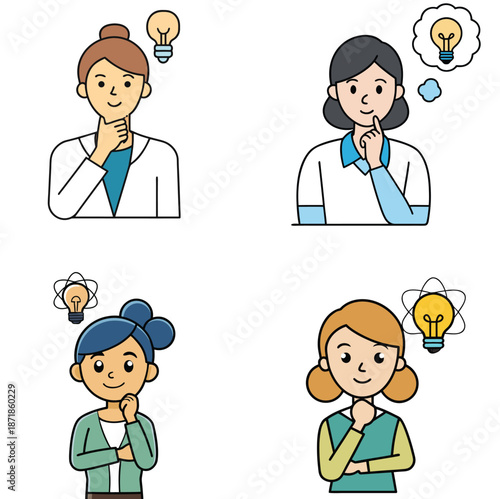 Female thinker with science idea, simple vector