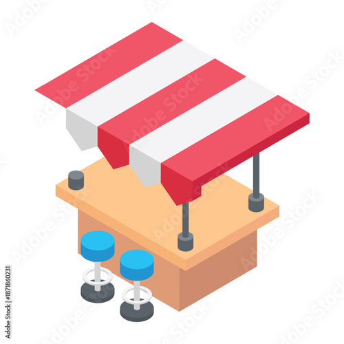 Market Stall Kiosk Representing Small Business, Shop and Retail Store