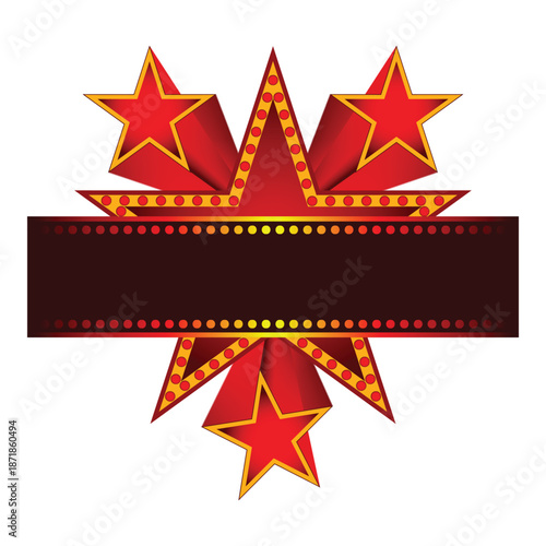 Big star behind blank neon sign on White Background.