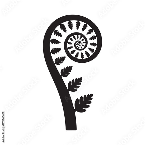Vector fern spiral outline silhouette, A fern leaf swirl silhouette icon vector illustration design
