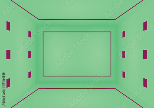 Print Large empty room with with square lights on the ceiling and lots of open blank empty space. White empty room with square lights.