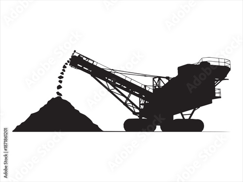 Mining Crusher Conveyor Machine Silhouette,, Mobile crusher vector, industrial mobile stone crusher machine vector illustration