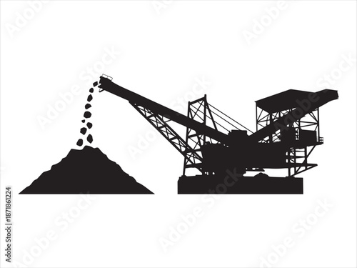 Mining Crusher Conveyor Machine Silhouette,, Mobile crusher vector, industrial mobile stone crusher machine vector illustration