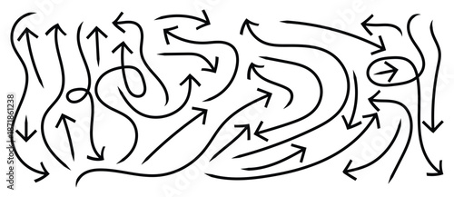 Collection hand drawn arrows. Set simple arrows isolated on white background. Arrow mark icons. Arrow paint - stock vector.
