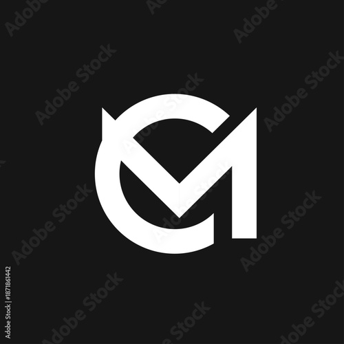 White CM Letter Monogram Logo Design on Black Background for Business Branding