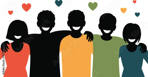 Diverse group of friends with hearts