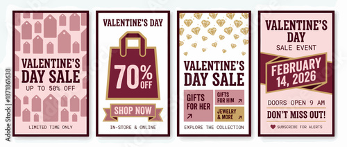 Valentine's Day Poster Set Featuring Sale Event Promotions and Discounts on Valentine's Day