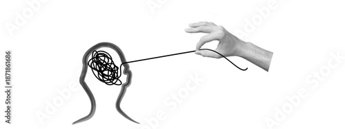 Abstract hand drawing. Tangled line. Psychology, Concept of thinking, finding a solution. Chaotic thoughts. Labyrinth. Complex task. Emotions of tension, anxiety. Reason.