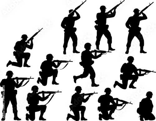 Military Soldier Action Poses Silhouette Set
