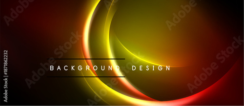 Abstract neon lines create dynamic curves. Bright colors blend into dark background. Text reads background design. Modern visual element.