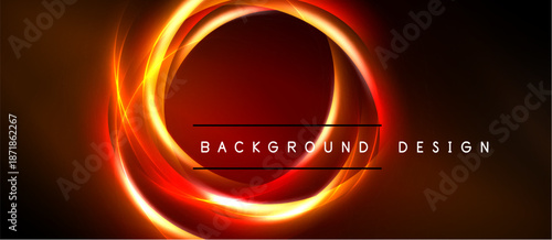 Abstract red, orange light circles. Dark background creates glowing effect. Text reads background design. Simple, modern visual.