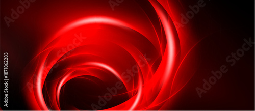 Abstract red swirls, dynamic energy, dark background. Intense illumination creates captivating visual effect. Smooth curves suggest motion.