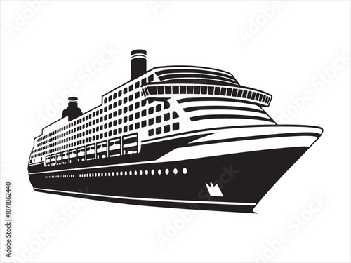 Cruise ship vector silhouette, Cargo Ship Vector silhouette Isolated Illustration