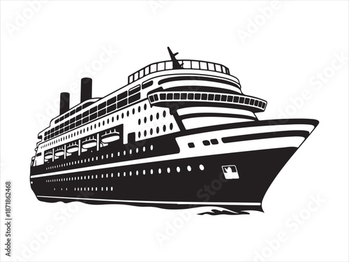 Cruise ship vector silhouette, Cargo Ship Vector silhouette Isolated Illustration