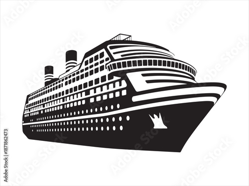 Cruise ship vector silhouette, Cargo Ship Vector silhouette Isolated Illustration