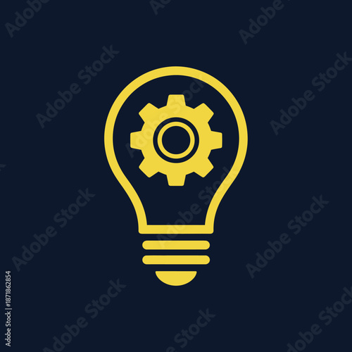 Lightbulb with Gear Icon Representing Innovative Thinking and Problem Solving.