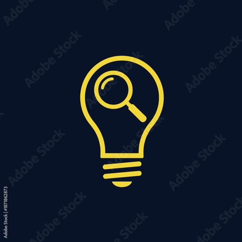 Lightbulb with Magnifying Glass Icon Representing Idea Search.