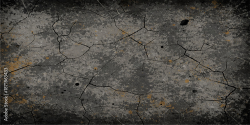 Old grunge wood texture and cracked stone pattern on a weathered gray concrete wall surface with an abstract dirty marble background